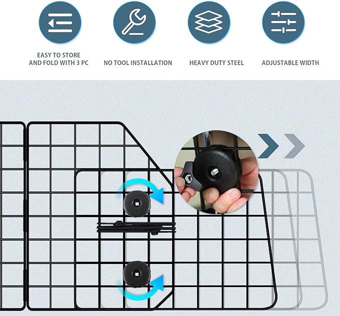 FEED GARDEN Adjustable Dog Car Barrier for SUVs,Vehicles, Trucks, Upgraded Universal-Fit Pet Divider Gate Large Pet Barrier for Cargo Area 36.6" to 60.6" Width Black