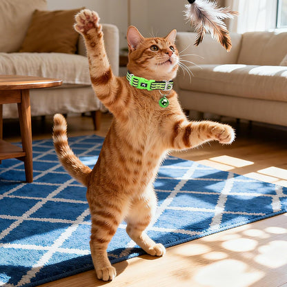 Small Dog Collar with Bell Reflective - Adjustable Tiny XS XXS Breed Collar for Girl Boy Chihuahua Puppies, Night Walk Safety Accessory（Green S）