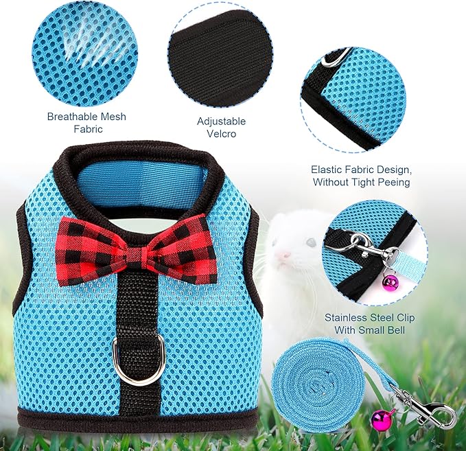 Rypet Animal Harness and Leash - Soft Mesh Pet Harness With Safe Bell, No Pull Comfort Padded Vest for Small Pet Blue M
