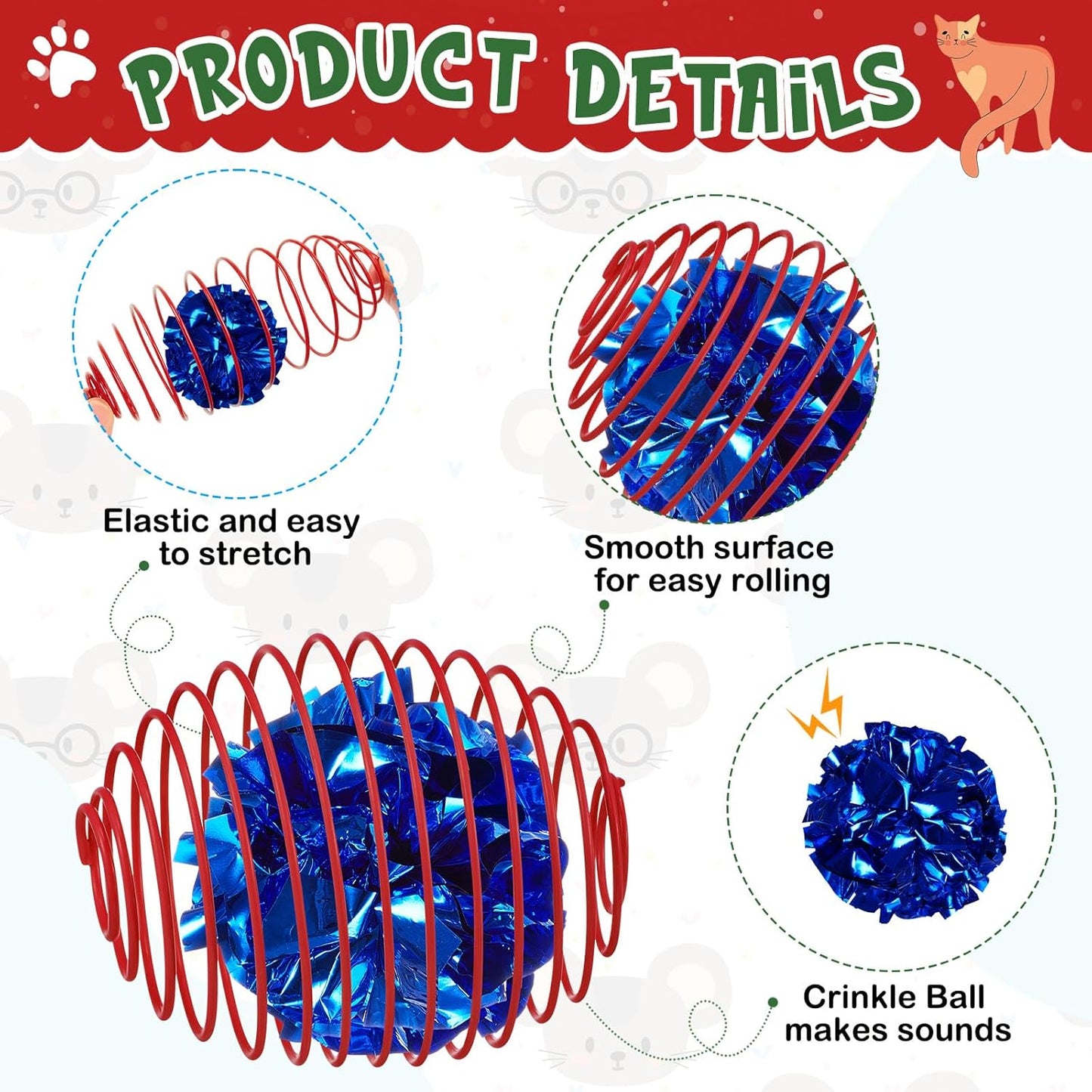 Jecery 5 Pcs Halloween Cat Spring Balls Toys Stretchable Rolling Balls Colorful Playful Coils Interactive Spring Action Toy Caged Rats for Kitten Cat Pet Supplies(Crinkle Ball,Multicolor,5 Pcs)