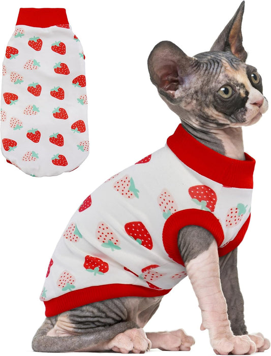 PUMYPOREITY Sphynx Cat Clothes - Stretchy Sweater, Soft Hairless Shirt, Pullover Pajamas, Turtleneck for Sphynx Cornish Rex, Devon Rex - Red, L