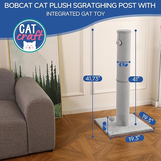 Cat Scratching Post Carpet Scratching Post 40" for Indoor Cats, Tall Cat Scratch Post, Carpet Cats Scratcher with Replaceable Toys, Sturdy Base, Large, Light Gray