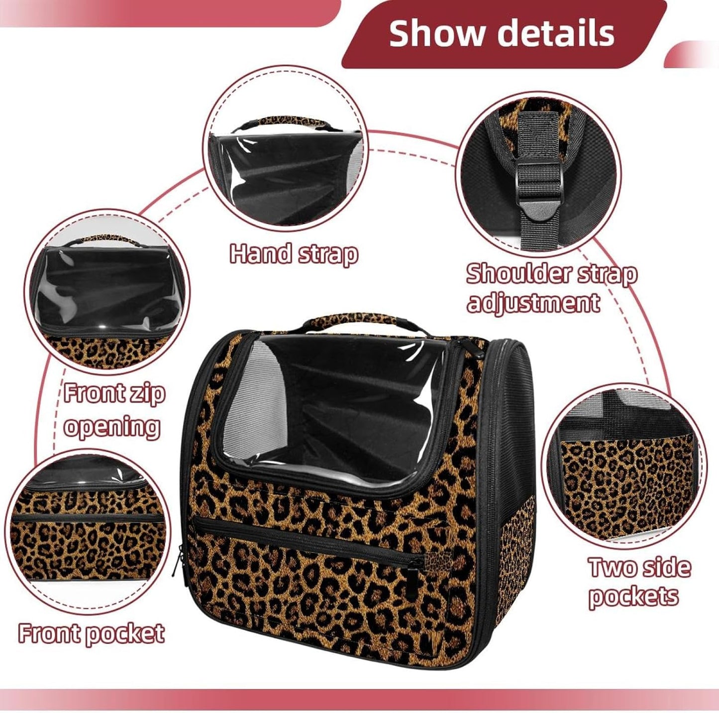 Classic Leopard Print Pet Cat Backpack Carrier for Kitty Small Dog, Ventilated Pet Carrier Bag for Car, Walking, Hiking, Outdoors