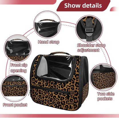 Classic Leopard Print Pet Cat Backpack Carrier for Kitty Small Dog, Ventilated Pet Carrier Bag for Car, Walking, Hiking, Outdoors