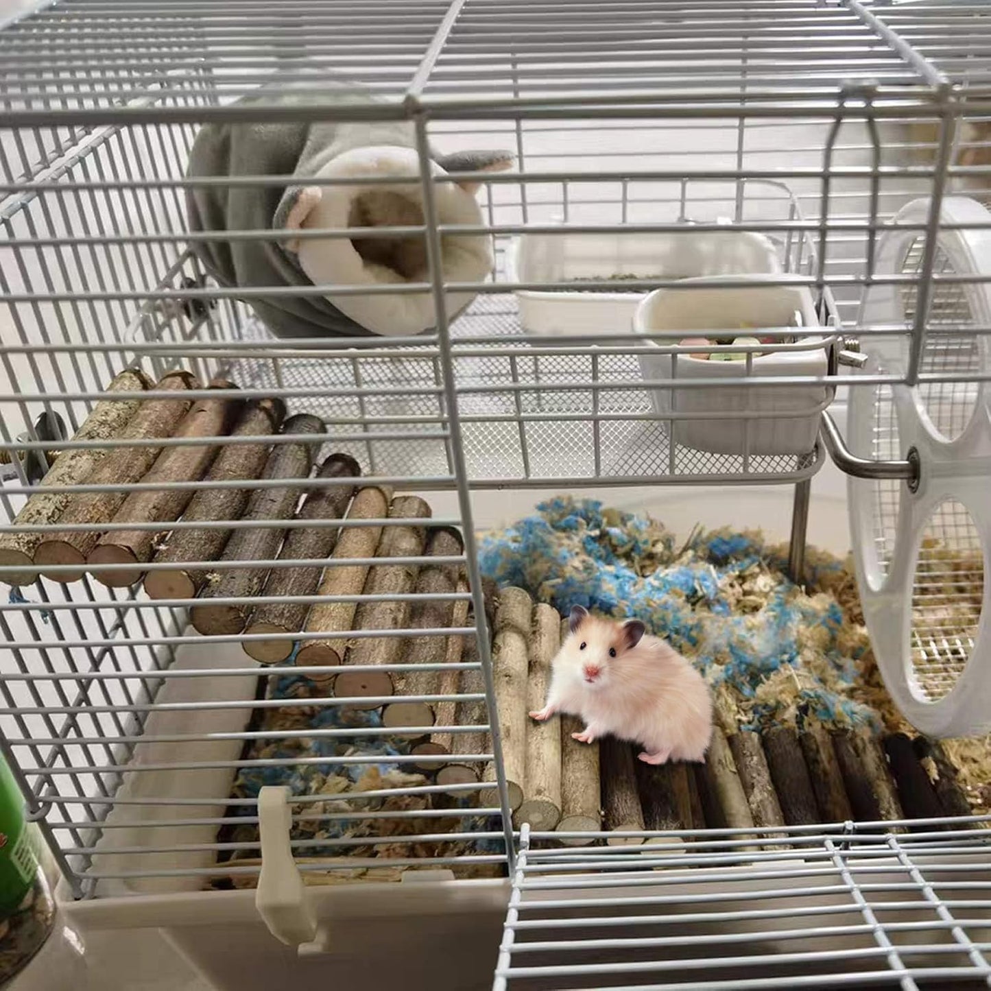 2PCS Rat Bendy Long Suspension Bridges, Hamster Bridge Wooden Ladder Bendable Flexible Tunnel Natural Climbing Ladder Chews Toys for Rodents Mouse Dwarf Hamster（15.7×3.9''+7.9×3.9'' Brown）