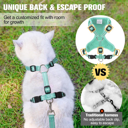 BEAUTYZOO Cat Harness and Leash Set for Walking Escape Proof, Neck Release Adjustable Harnesses for Kitten Puppy Small Medium Large Cats, Soft Cute Easy Control Small Cat Harness for Cats Boy Girls