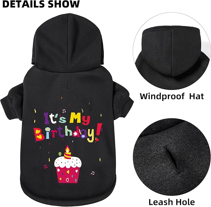 GreenJoy Dog Sweater Dog Hoodie Cold Weather Coat Hooded Sweatshirt for Puppies,Cats, Small Medium Large Dogs (Black(It's My Birthday), Medium)
