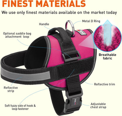 Dogline Dog Harness, Reflective No-Pull Adjustable Vest with Handle, Breathable No-Choke Harness for Small, Medium or Large Dogs Room for Patches Girth 18 to 24 in Pink