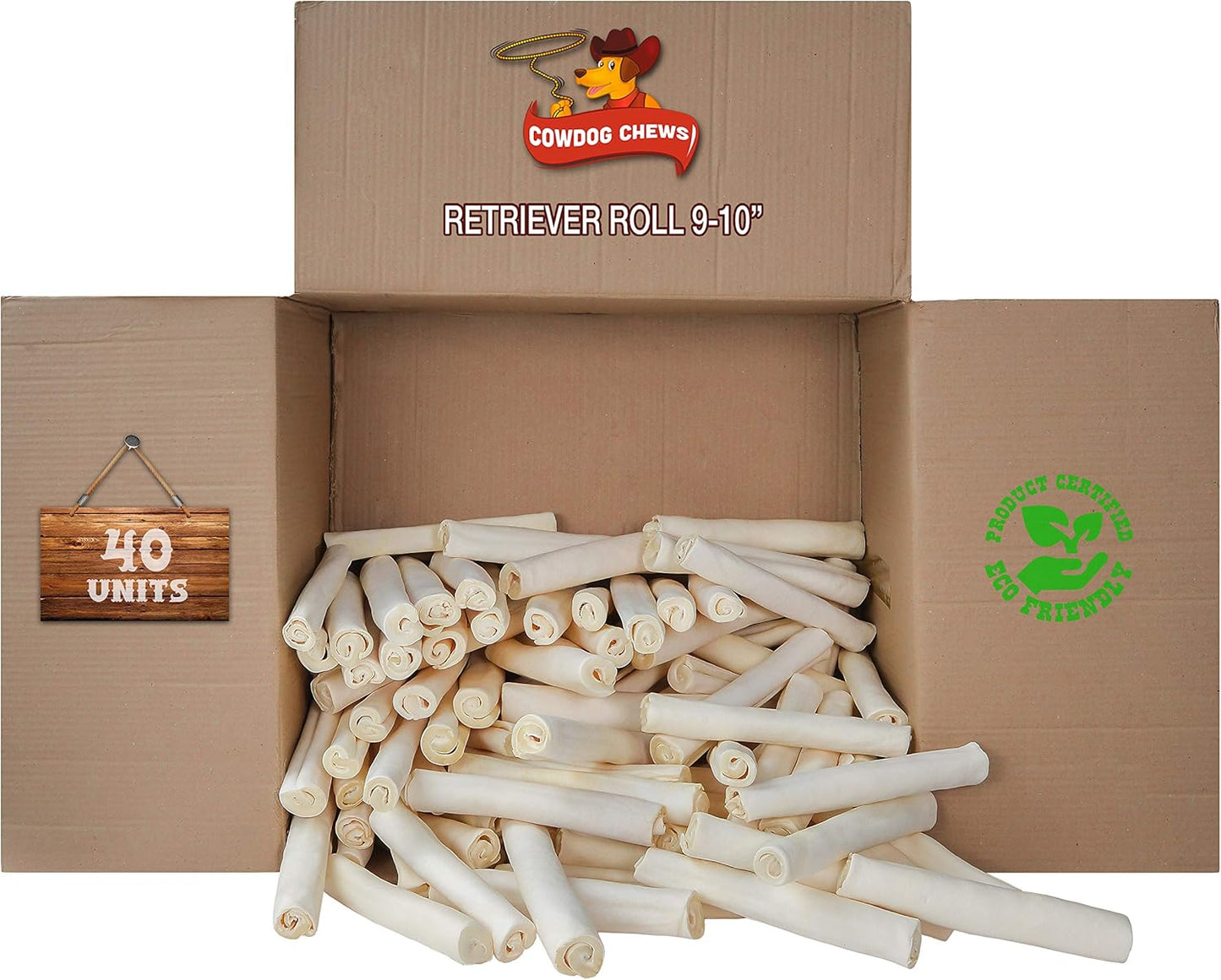 Cowdog Chews Retriever roll 9-10 inch All Natural Rawhide Product (40 Pack)