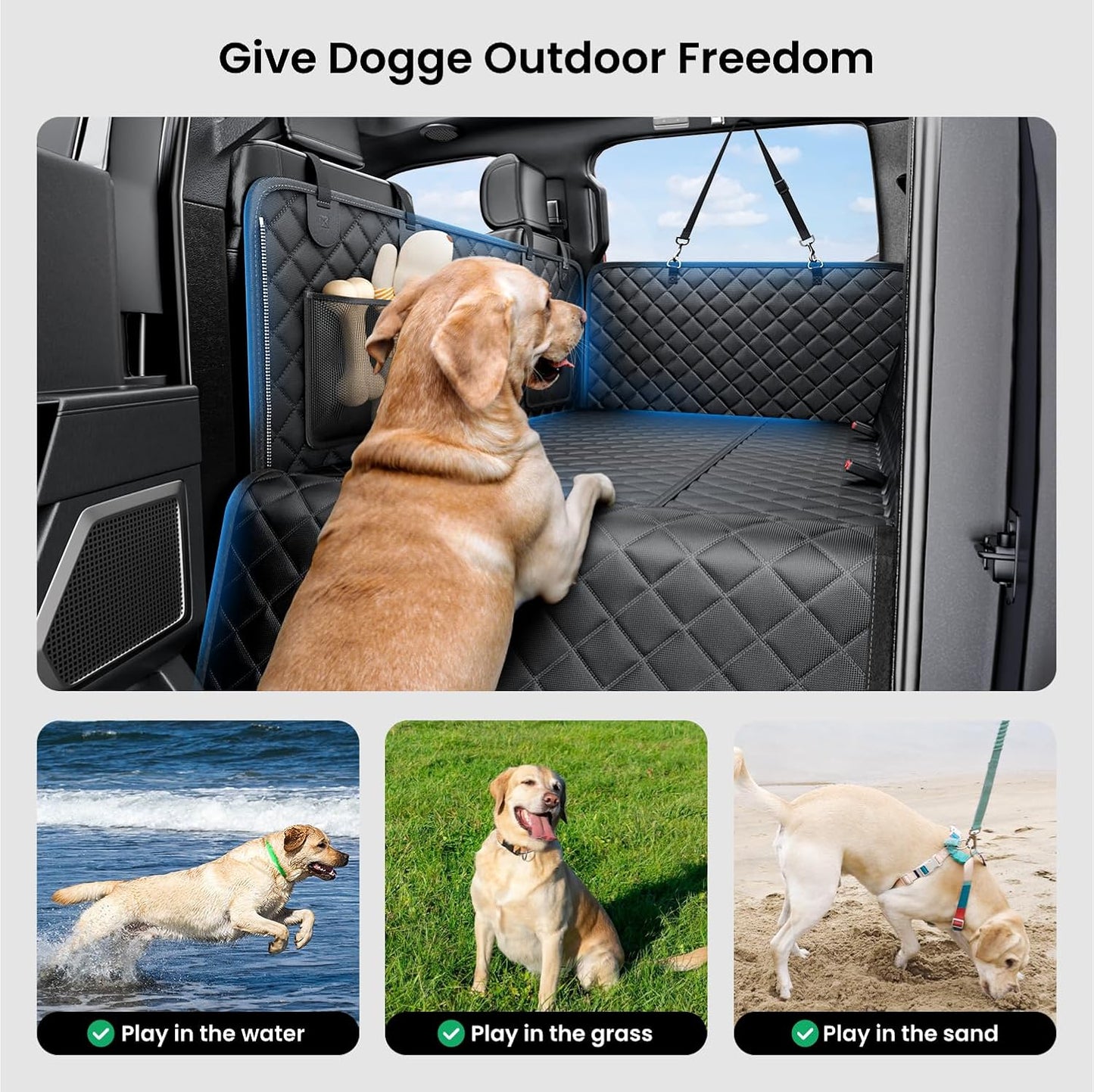 REEVAA Dog Truck Seat Cover for Back Seat, Hard Bottom Dog Hammock for Car, Pet Bed Extender for 2-4 Large Dogs, Waterproof Seat Protector, Universal XL Size Fits for Crew Cab Truck/SUV, Black