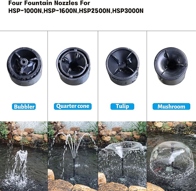 WaterRebirth HSP1600N Versatile Submersible Pump with Fountain Jets - for Aquariums, Ponds, Fountains, Turtle Tanks - 396GPH