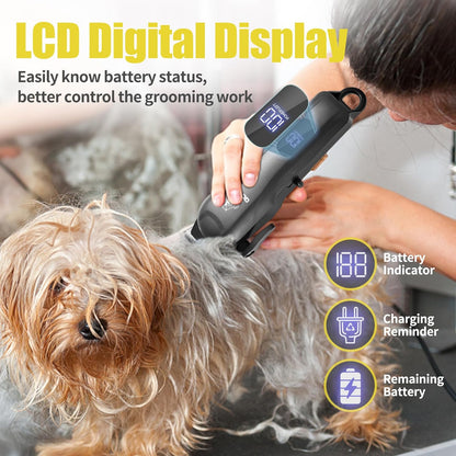 Dog Clippers for Grooming,Dog Grooming Kit for Heavy Thick Hair&Coats/Low Noise Rechargeable Cordless Pet Shaver with Paw Trimmer Nail Grinder/Hair Trimmer for Small & Large Cats