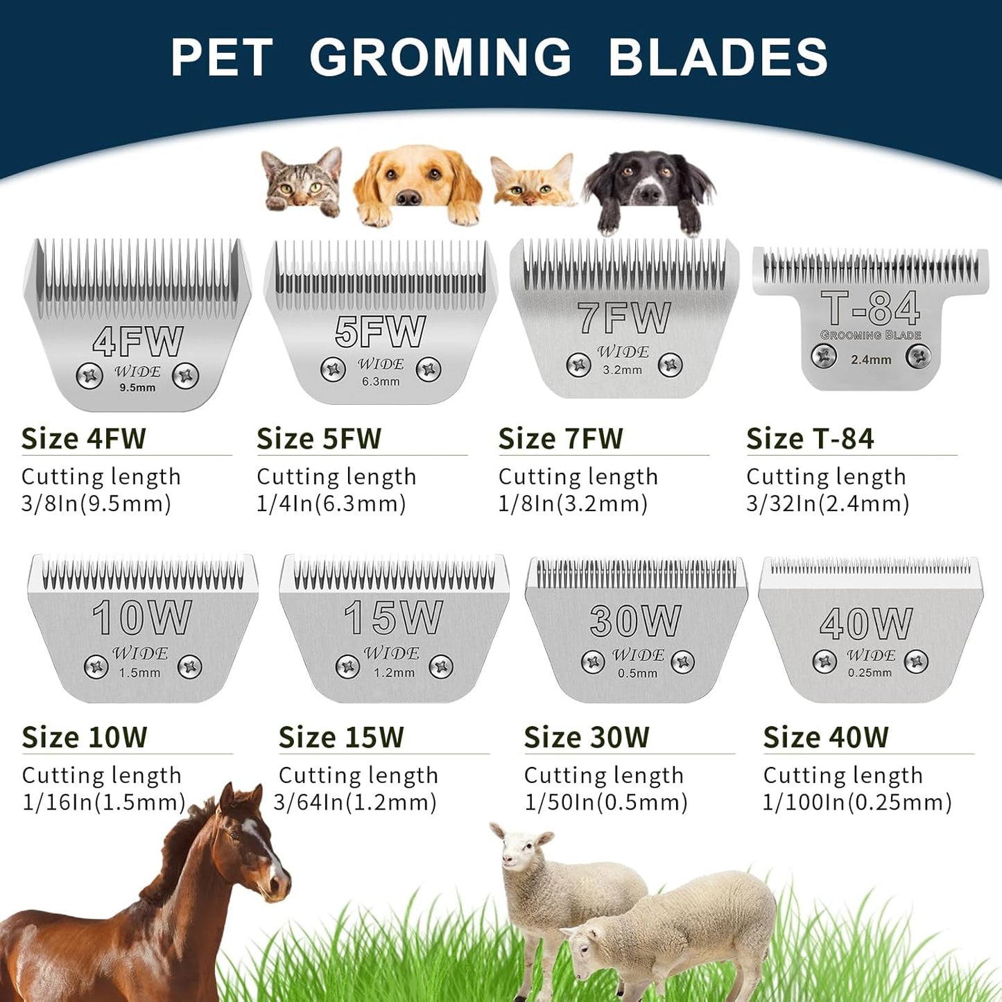 7FW Wide Pet Dog Grooming Detachable Blades,Compatible with Andis,Oster A5,Wahl KM10 Clippers,Cut Length 1/8"(3.2mm)