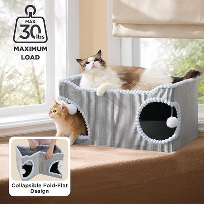 Bedsure Cute Cat Scratcher House for Indoor Cats - Extra Wide Cat Scratch House with Large Removable Top Sisal Pad for Multi Cats, Foldable Cave Hideaway for Entertainment, 23.6x15.9x12.6inches, Grey
