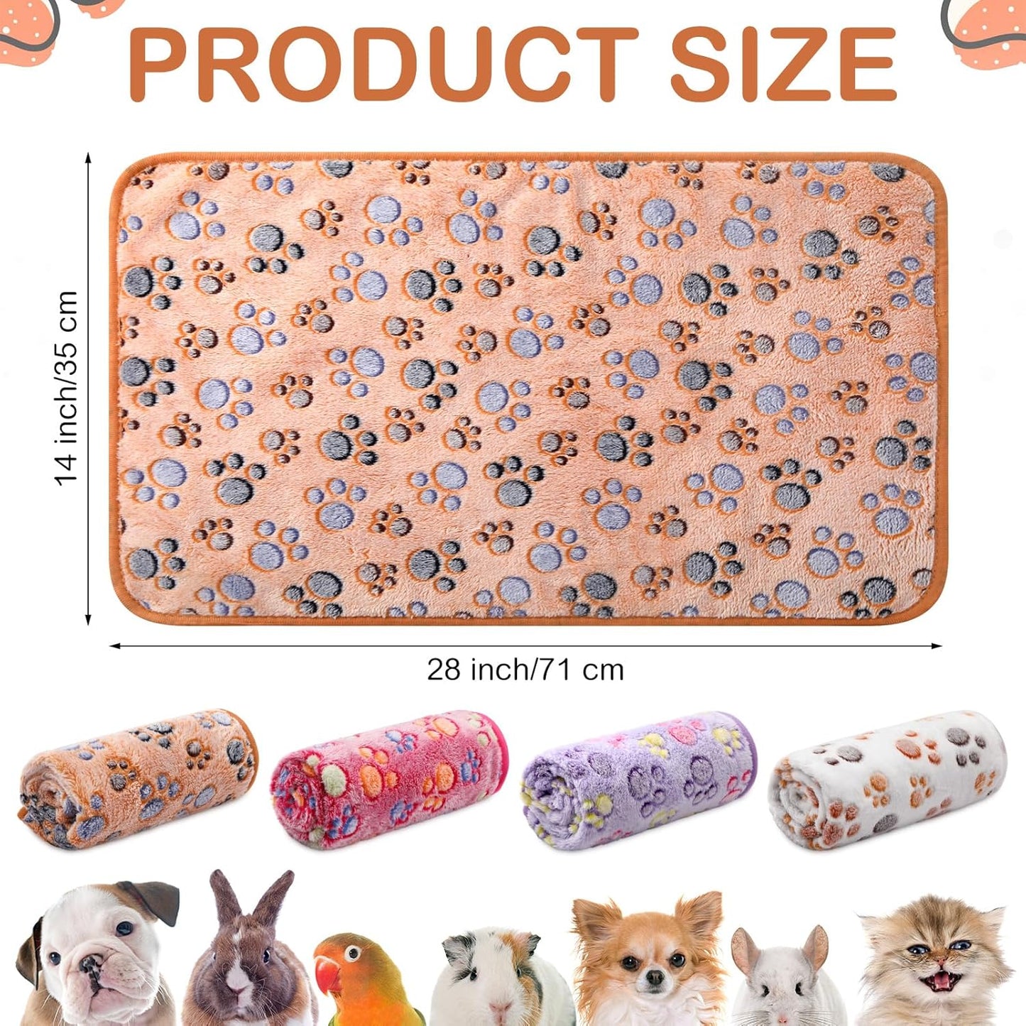 Tudomro 8 Pcs Guinea Pig Blankets Absorbent Washable Animal Fleece Bedding Cage Liners Waterproof Reusable Pet Pee Sleep Mat Pad Cover for Chinchilla Hamster Ferret(Paw,14 x 28 Inch)