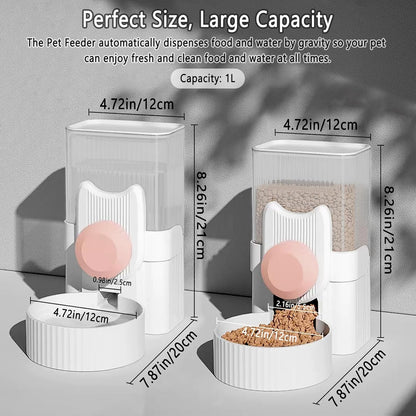 kathson Hanging Automatic Pet Food and Water Dispenser,Gravity Auto Rabbit Feeder for Cage,Guinea Pig Feeder and Waterer Set,Cat Food Bowl Dog Feeding Station for Bunny,Ferret,Chinchilla (Pink)