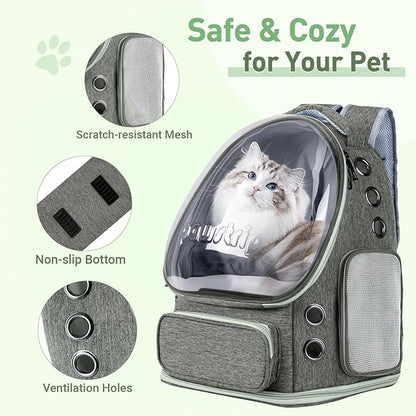 Cat Backpack Carrier with Bubble Window, Breathable & Foldable Pet Travel Carrier for Small Dogs and Cats, Airline-Approved for Hiking & Outdoor Use