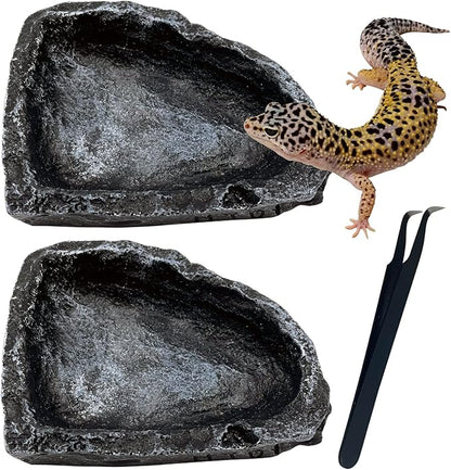 Reptile Feeding Dish 2 Pack Food Dish with Breadworm Feeding for Dragon Leopard Gecko Lizard Spider Scorpion Chameleon (2 Pcs, Deep Color)