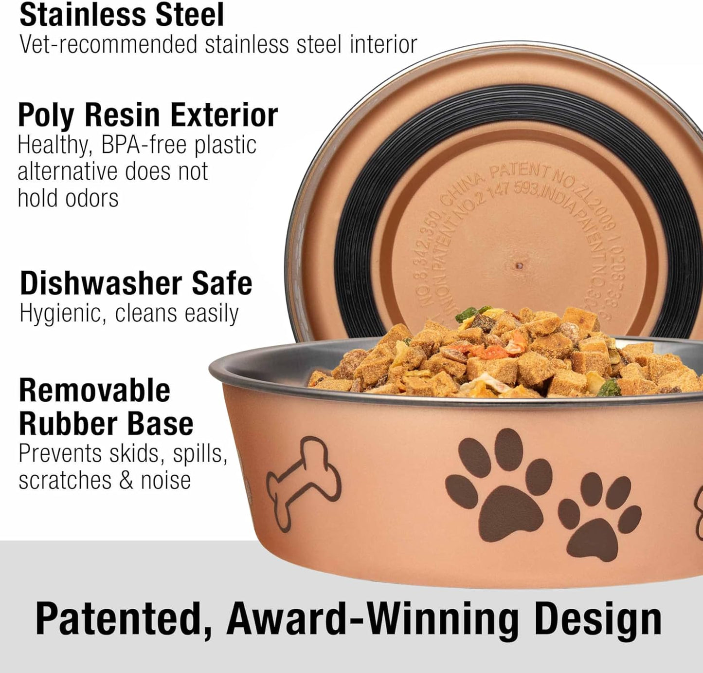 Loving Pets Bella Dog Bowls- Stainless Steel Dog & Cat Bowls - Spill Proof Dog Food Bowl, Cat Bowl, Puppy Essentials & Pet Supplies Great for Home & Travel (Small 10-20 lbs, Champagne)