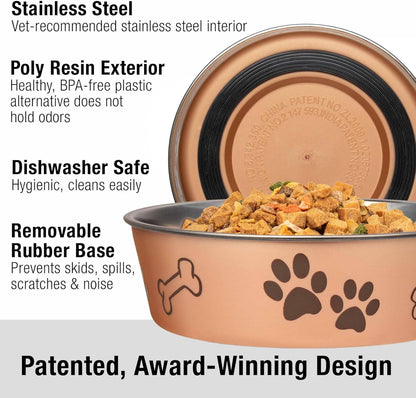 Loving Pets Bella Dog Bowls- Stainless Steel Dog & Cat Bowls - Spill Proof Dog Food Bowl, Cat Bowl, Puppy Essentials & Pet Supplies Great for Home & Travel (Small 10-20 lbs, Champagne)
