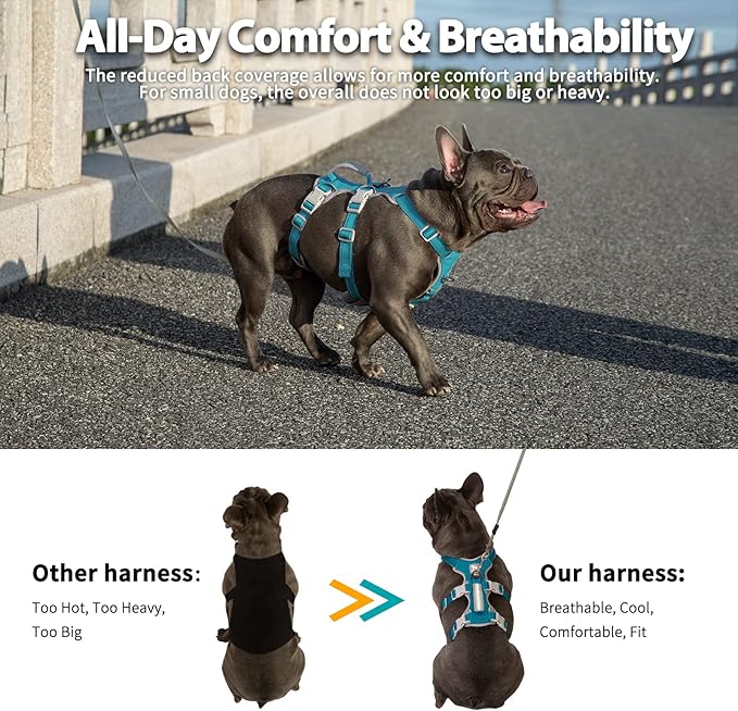Huntboo No Escape Dog Harness, Escape Proof Harness, Fully Reflective Harness with Padded Handle, Breathable, Durable, Adjustable Vest for Medium Dogs Walking, Training, and Running Gear (Teal,M)