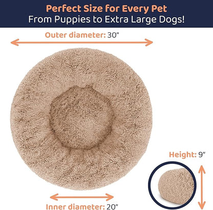 Donut Dog Bed - Premium Comfort for Anxiety Relief - Fluffy & Calming Design with Ultra-Plush Support | Cozy Round Dog Bed with Super Soft Circle Style (Size M Camel)