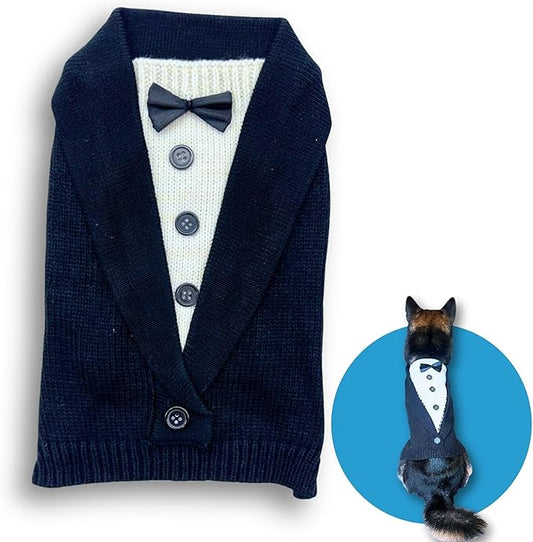 Cute Sweater for Dogs and Cats Soft Flannel Pet Outfit Warm and Cozy Animal Hoodie Small to Large Pet Clothes for Halloween Parties and Everyday Wear (X-Small, Black Bowtie)