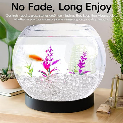 Colorful Glass Stones, 1 LB Fish Tank Gravel, Small Irregular Rainbow Aquarium Gravel for Aquarium Decorations and Turtle Tank , Sea Glass Beads Crystals for Fish Bowl, Vase Filler,Transparent