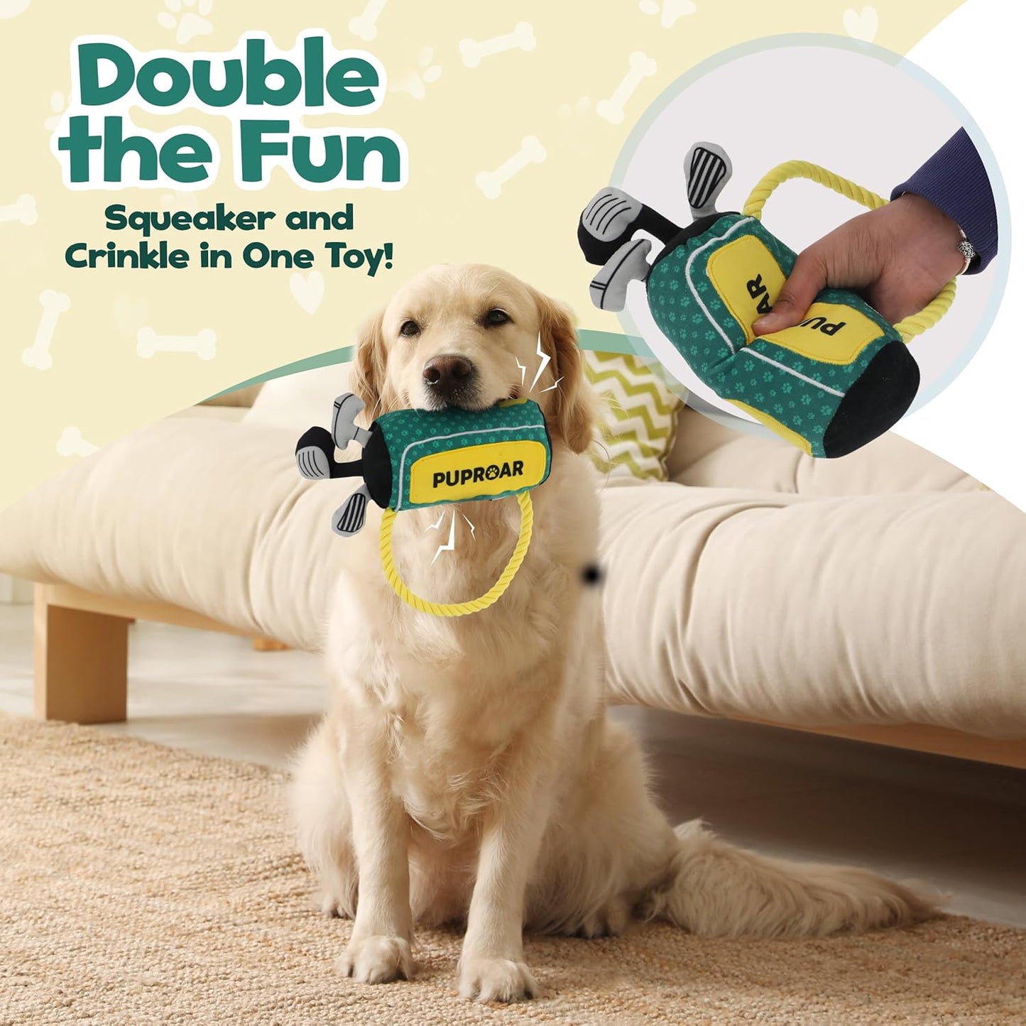 Golf Dog Toy – Funny Dog Christmas & Birthday Gift with Squeaker Rope & Crinkle, Fun & Interactive Puppy Present & Stocking Stuffer