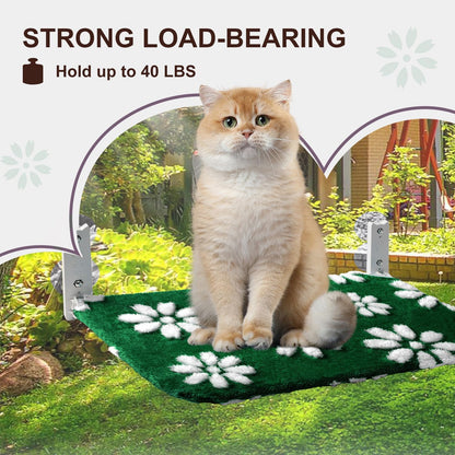 Cat Window Perch, Foldable Cat Window Hammock with Cute 3D Textured Flower Cover and Strong Suction Cups, Cordless Window Seat Bed for Indoor Cats (Green Flower, Large)