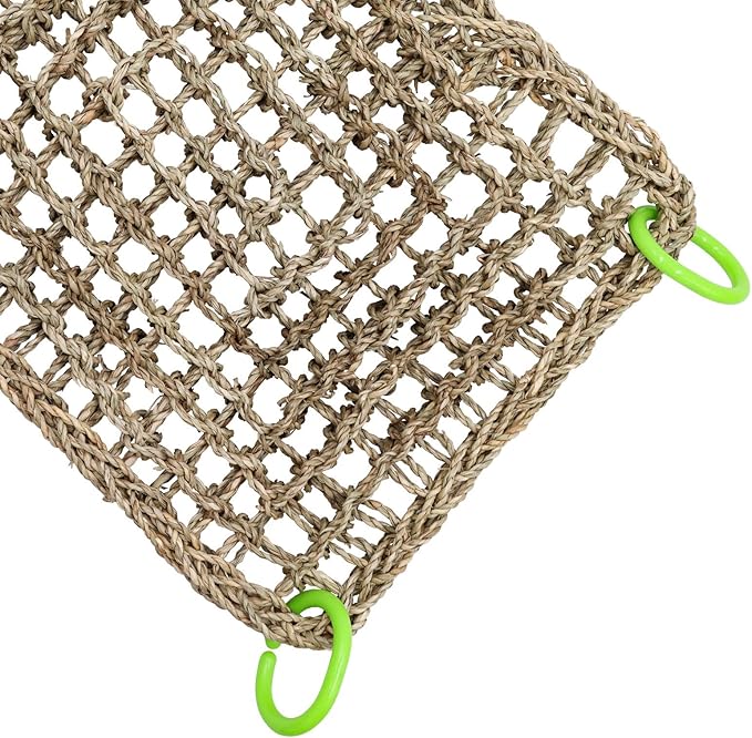 16 x 12 Inches Bird Seagrass Mat, Natural Seagrass Woven Net, Bird Hammock Mat with Hooks, Bird Cage Accessories, Climbing Rope Ladder Chew Toys for Cockatiel Hamster Guinea Pig Rats Hamster Parakeet