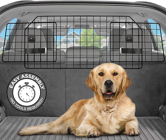 Pawple Dog Car Barrier for SUV's, Cars, Vehicles, & Trucks, Adjustable Large Pet Divider, Heavy-Duty Wire Mesh- Universal Fit