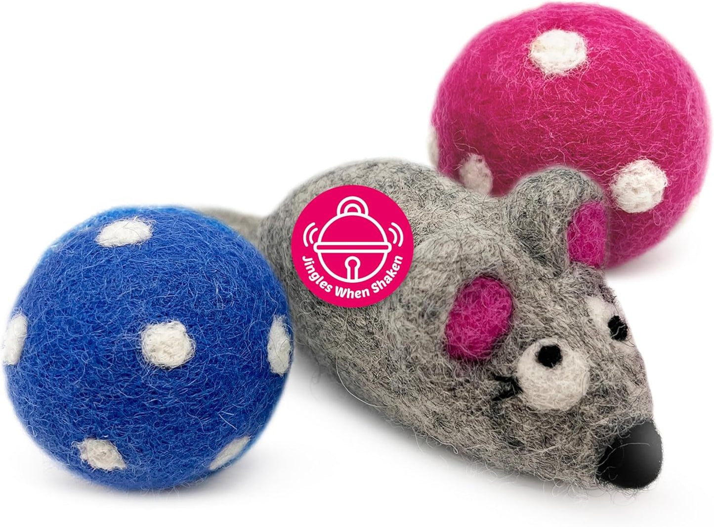 Hustle & Blush Wool Felt Balls 3 Pack Love Ewe Pet Supplies - 2 in Felted Wool Cat Toys 100% New Zealand Wools Felt Cat Toys Handmade Wools Felts Balls - Cats Felts Ball with Bell - Roll The Mice
