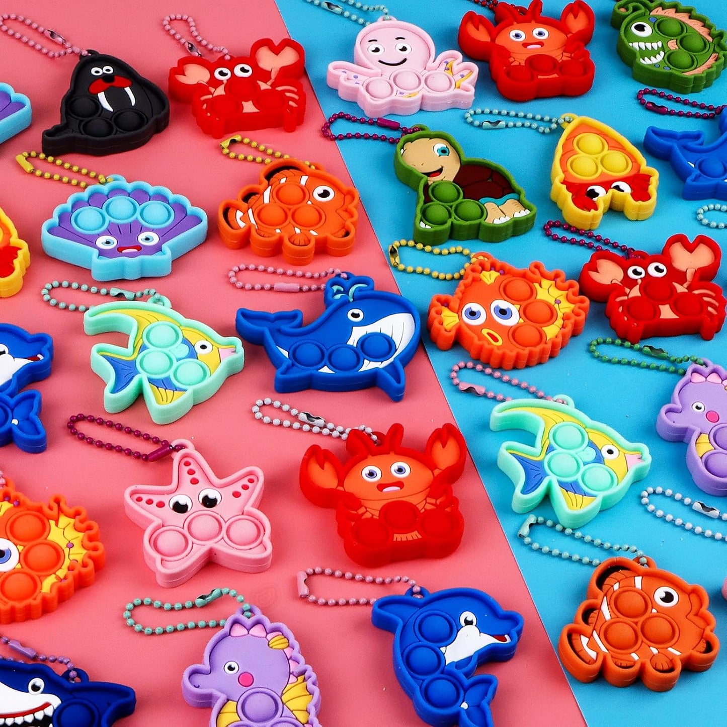 Party Favors for Kids 16PCS Sea Animal Sensory Toys, Mini Pop Fidget Toys Keychain for Kids, Goodie Bag Stuffers, Carnival Birthday Gifts, Classroom Prizes