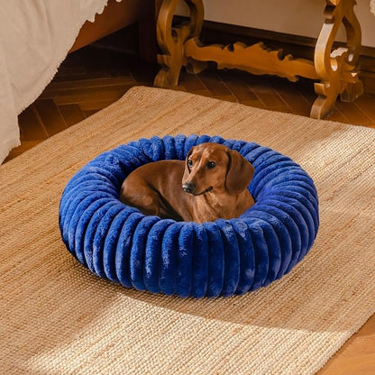 MEWOOFUN Donut Dog Beds for Small Dog, Calming Bed Round Cute Puppy Bed with Non-Slip Bottom, Fluffy Washable Pet Bed for Puppy and Kitten (Navy Blue, S (25x25x7))