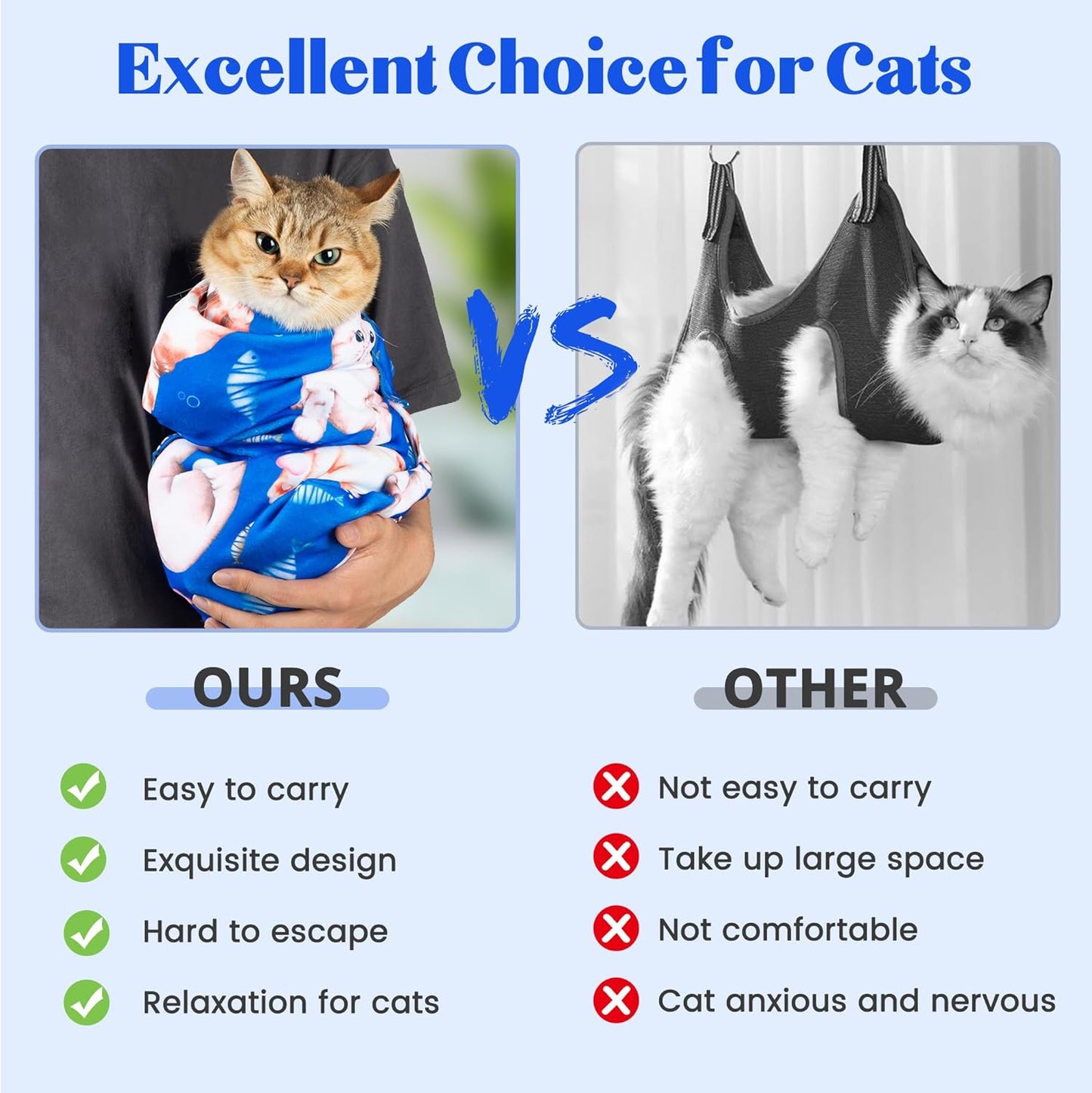 21.7“ Cat Wrap for Cutting Nails Self-Adherent Fabric Cat Wrap for Grooming Cat Restraint for Nail Clipping Anti-Escape Cat Calming Wrap Within 6lbs