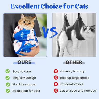 27.6“ Cat Wrap for Cutting Nails Self-Adherent Fabric Cat Wrap for Grooming Cat Restraint for Nail Clipping Anti-Escape Cat Calming Wrap Within 15lbs