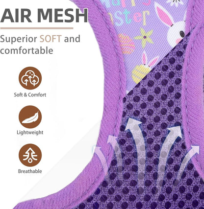 PUPTECK Adjustable Dog Harness Collar and Leash Set Step in No Pull Pet Harness for Small Medium Dogs Puppy and Cats Outdoor Walking Running, Soft Mesh Padded Reflective Vest Easter Harnesses