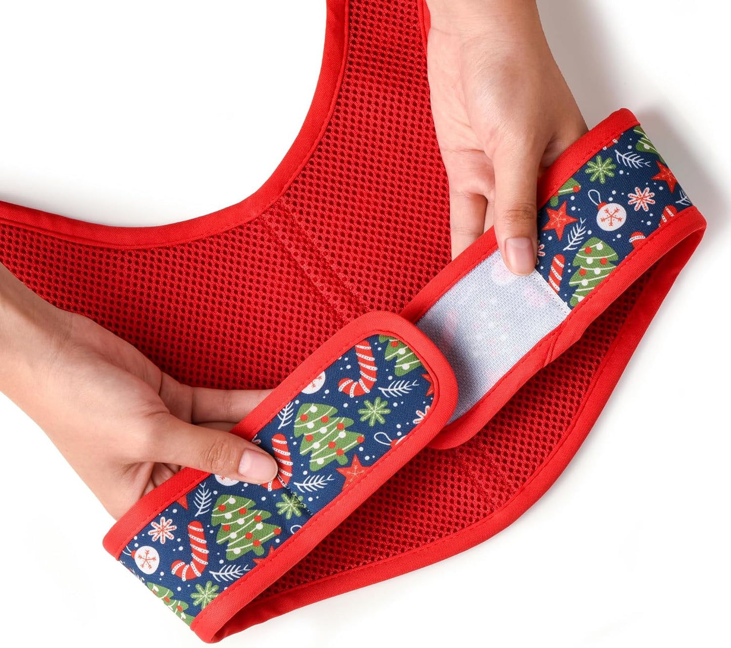 Mile High Life Velcro Dog Harness, Air Mesh Floral Vest Harness for 20 lbs Small Dogs & Cats, Easy Get on Adjustable Easy Closures Both Neck and Chest(Red Tree, S Chest 16"-18")