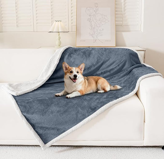Smiry Waterproof Blanket Throw for Large Dogs, Soft Reversible Dog Blanket for Sofa Couch Bed, Washable Leakproof Sherpa Fleece Furniture Couch Cover Protector(40"x60", Grey/White)
