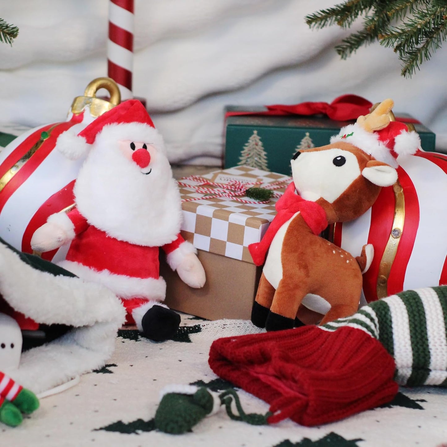 Giftable World Holiday Plush Pet Toy Fun for Christmas Designs with Squeaker Dog Chew Toy (10" Reindeer w/Hat & Squeaker)