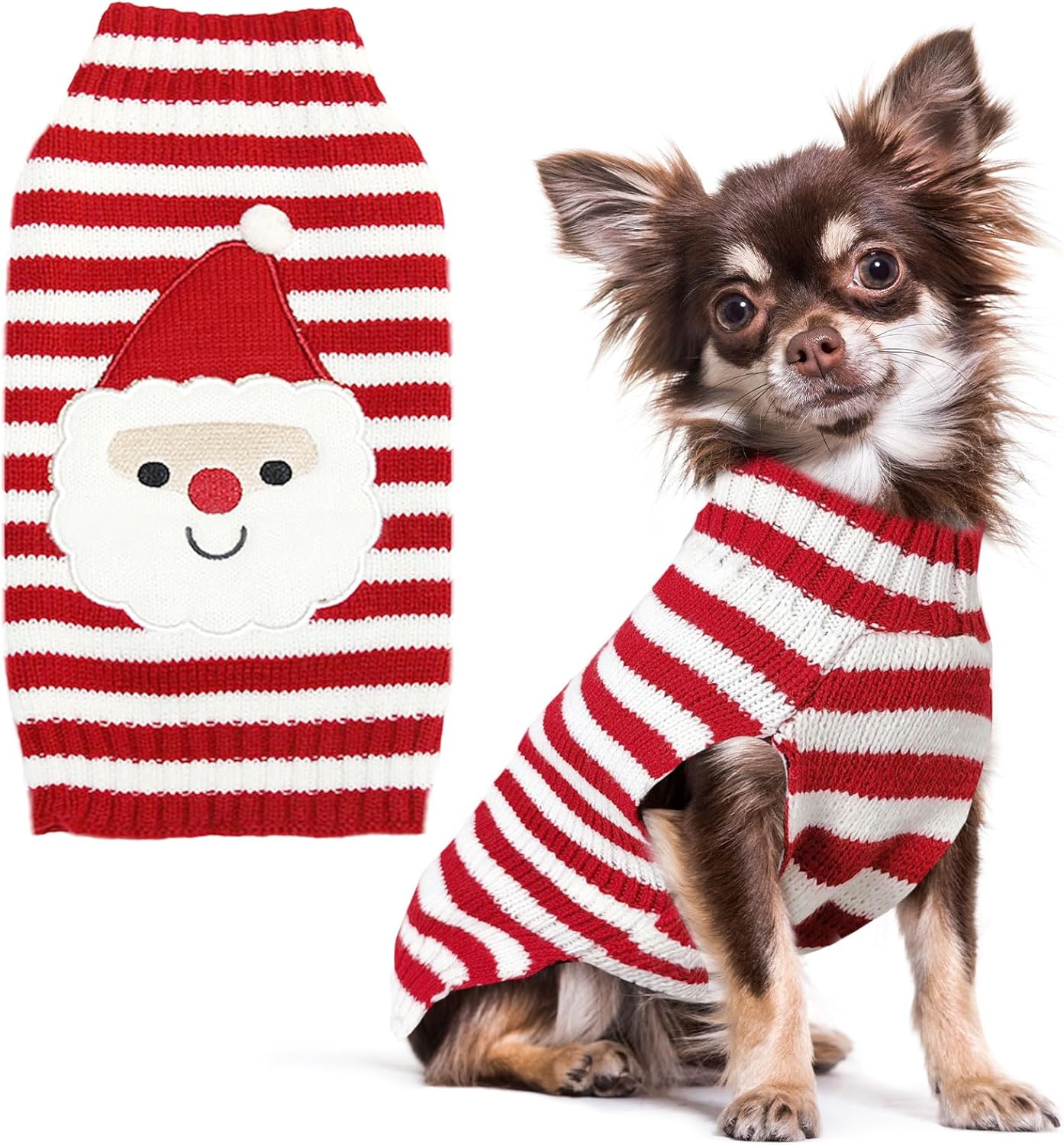 PETCARE Santa Dog Sweater Christmas Funny Cute Red Striped Cat Sweater Vest Pet Holiday Dog Clothes Puppy Sweaters for Small Medium Large Dogs Cats Fall Winter Outfits Xmas Dogs Costume,XX-Large