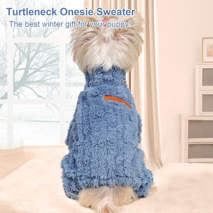 Dog Sweater for Small Dogs, XXS Dog Sweaters Turtleneck Doggie Pajamas Jumpsuits, Small Doggy Clothes Girl Boy, Cold Weather Puppy Onesie Outfits Yorkie Chihuahua Apparel, Blue,M