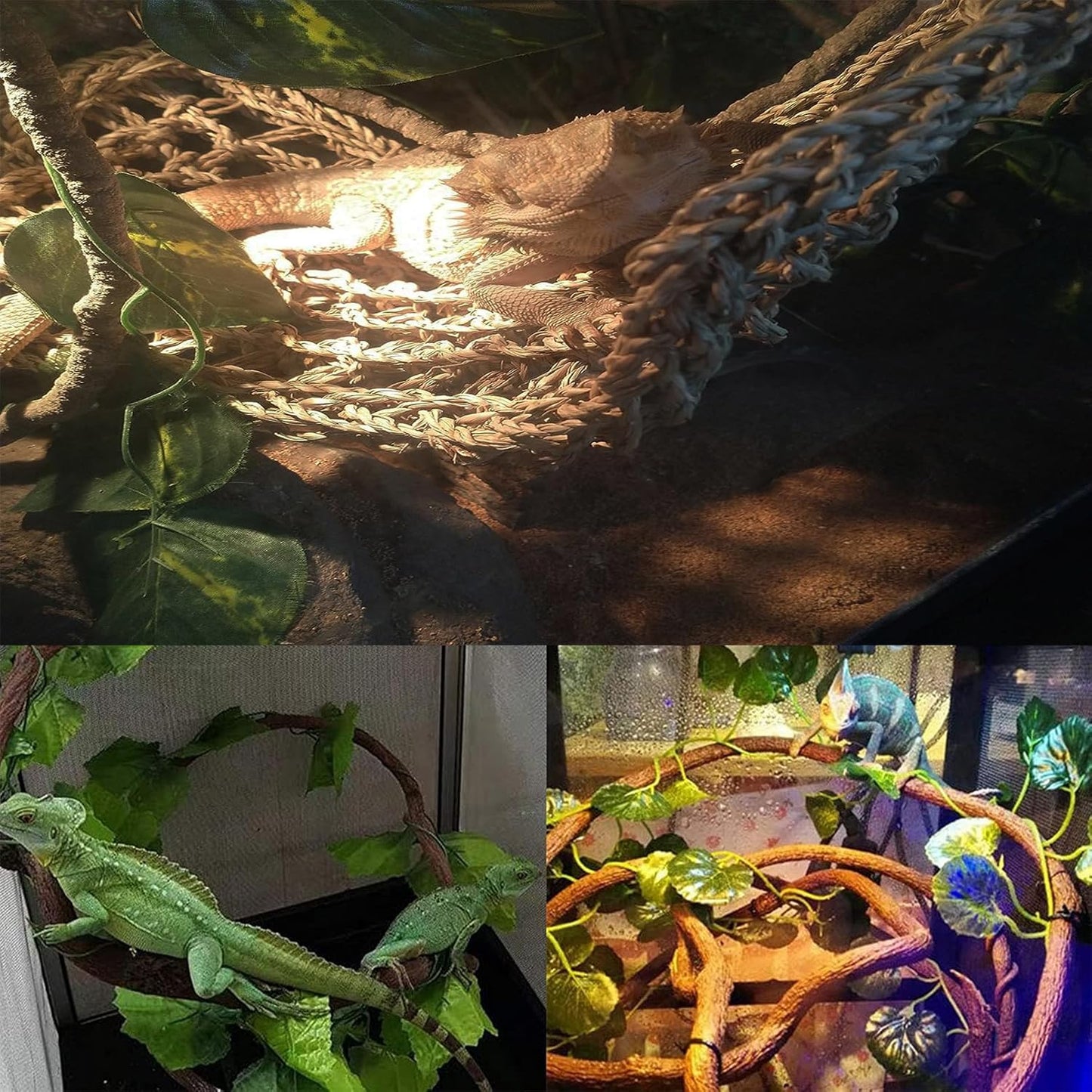 5 PCS Tank Accessories for Bearded Dragon Include Resin Classical Castle Reptile Climb Habitat Decor Hanging Jungle Vines Flexible Leaves Climbing Decor for Lizard Gecko Chameleon Spider