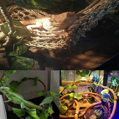 5 PCS Tank Accessories for Bearded Dragon Include Resin Classical Castle Reptile Climb Habitat Decor Hanging Jungle Vines Flexible Leaves Climbing Decor for Lizard Gecko Chameleon Spider