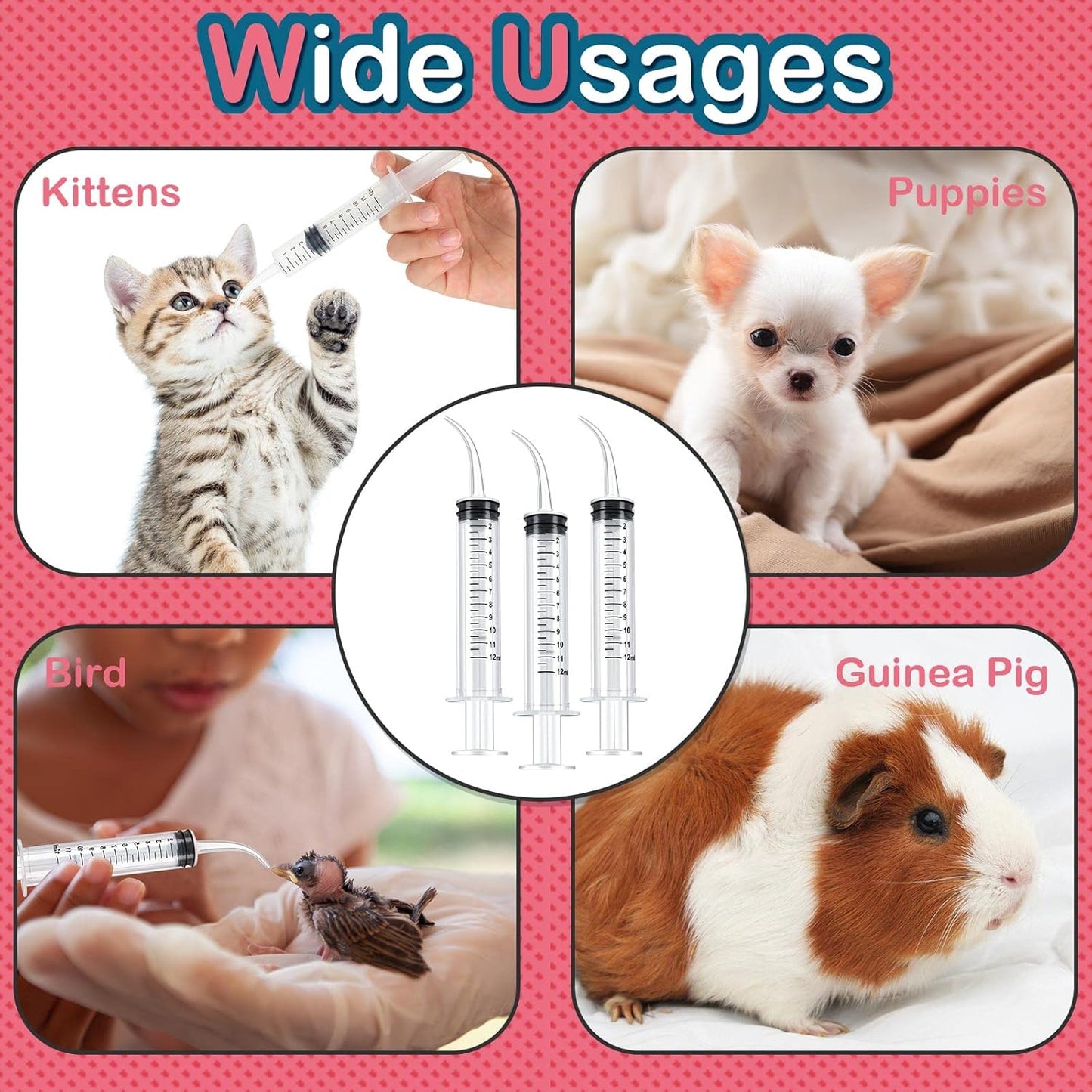 12 Pieces Baby Bird Feeding Syringe 12 ml Pet Liquid Feeding Syringes Kitten Feeder for Small Dogs Cats Puppy Kitten and Other Small Animal Feeding Supplies