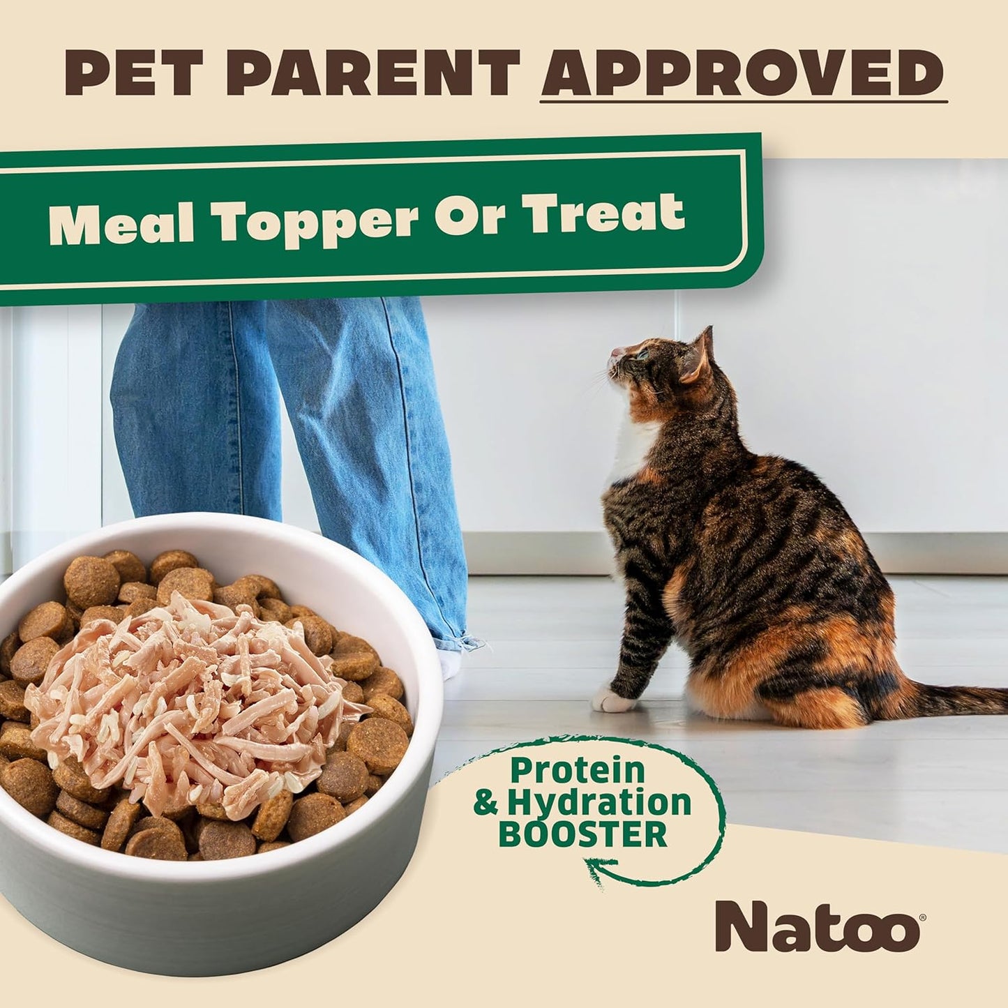 NATOO Cat Food Topper for Picky Eaters & Healthy Soft Cat Treat (Chicken & Brown Rice in Broth), Wet Food with Gravy, High Protein & Limited Ingredient, 2.4 oz (Case of 20)