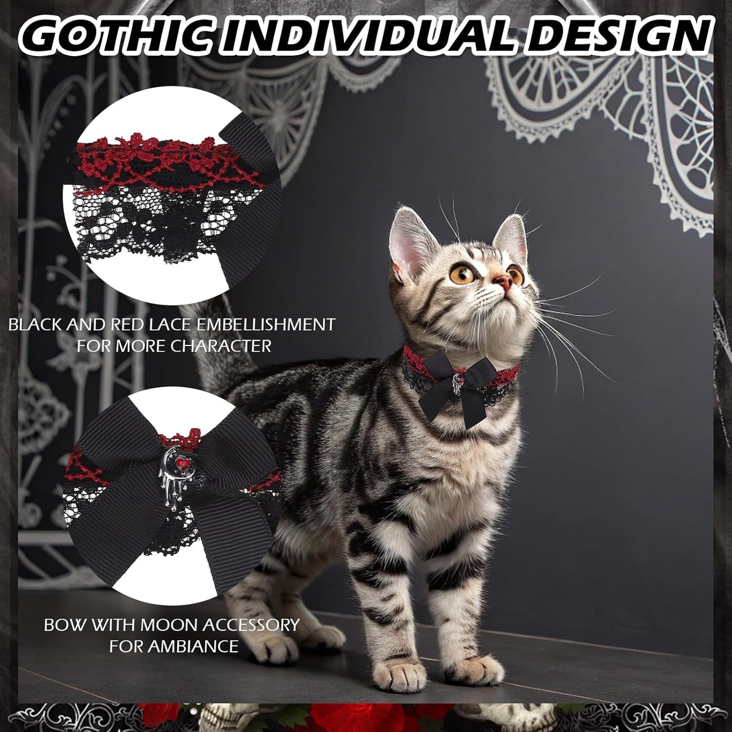 EXPAWLORER Cat Collar Breakaway,Adjustable Soft Velvet Cat Collar with Cross Accessory and Bell,Safety Quick Release Gothic Style Pet Collar for Cat,Kitten,Small Dog