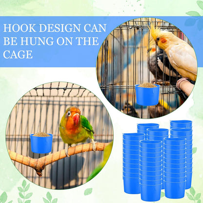 120 Pcs Cage Cups Chicken Birds Feeder Cups Plastic Hanging Chicken Feeders and Waterers 8 oz Feeding Bowl for Gamefowl Supplies Pet Pigeon Poultry Parrot Parakeet Rooster Rabbit(Blue)