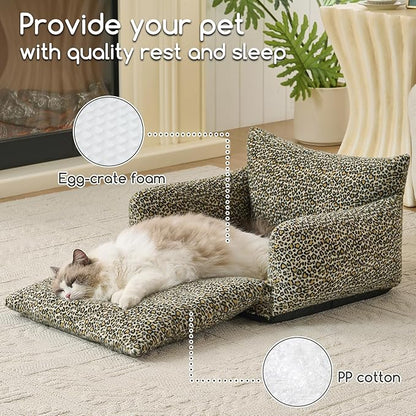 Hollypet Cat Bed Fluffy Plush Mutifuctional Double-Layer Soft Pet Couch Orthopedic Sofa Nest Beds for Small Cats and Dogs, Black Leopard (25x20x13 inch)